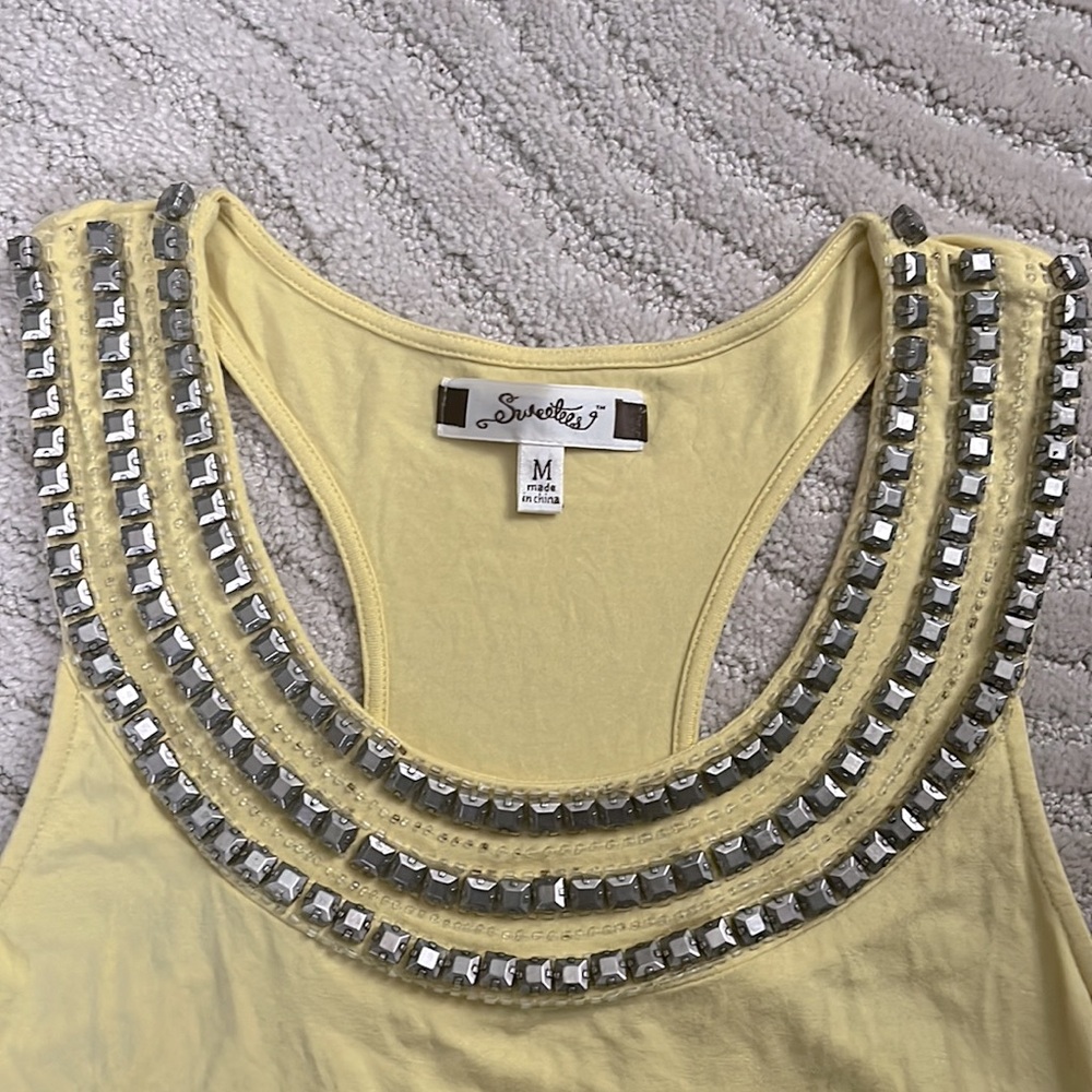 Y2K Sweetees Studded Crop Tank Top in Butter Yellow